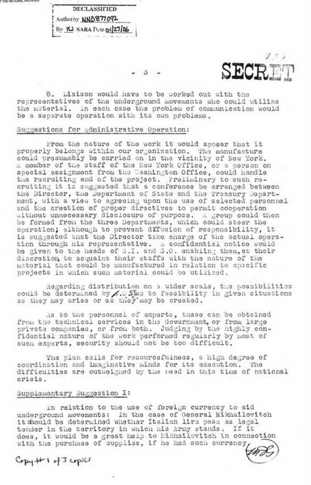Jack Gurfein Memo on Forging Enemy Currency