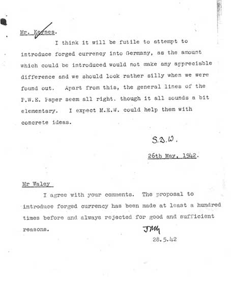 Waley to Keynes and Keynes' reply signed JMK